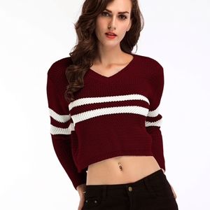 Varsity Cropped Striped Red Knit Sweater - XS/S